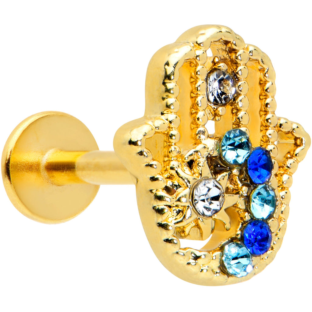 16G 5/16 Blue Gem Gold Hue Texture Hamsa Labret Monroe Tragus