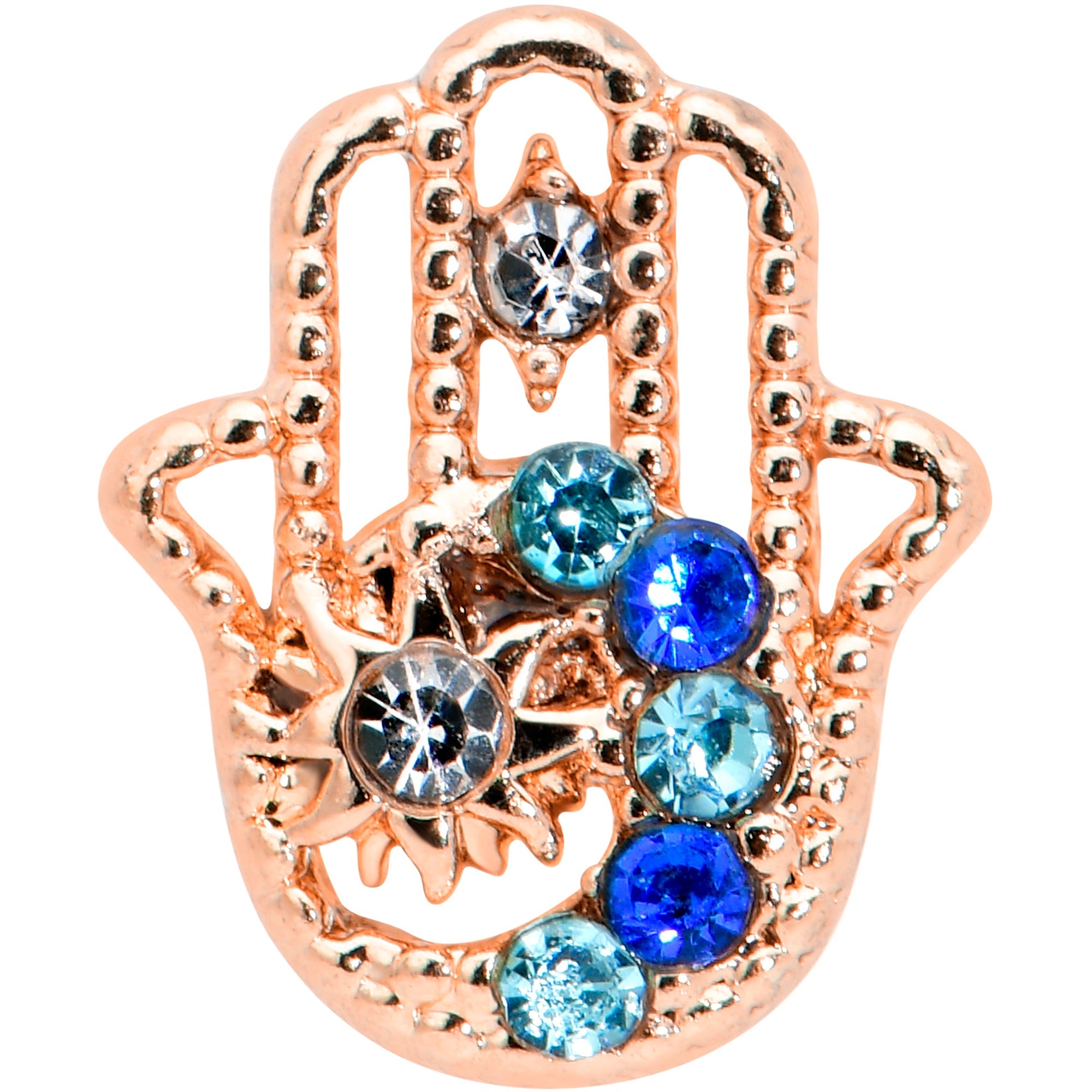 16G 5/16 Blue Gem Rose Gold Hue Texture Hamsa Labret Monroe Tragus