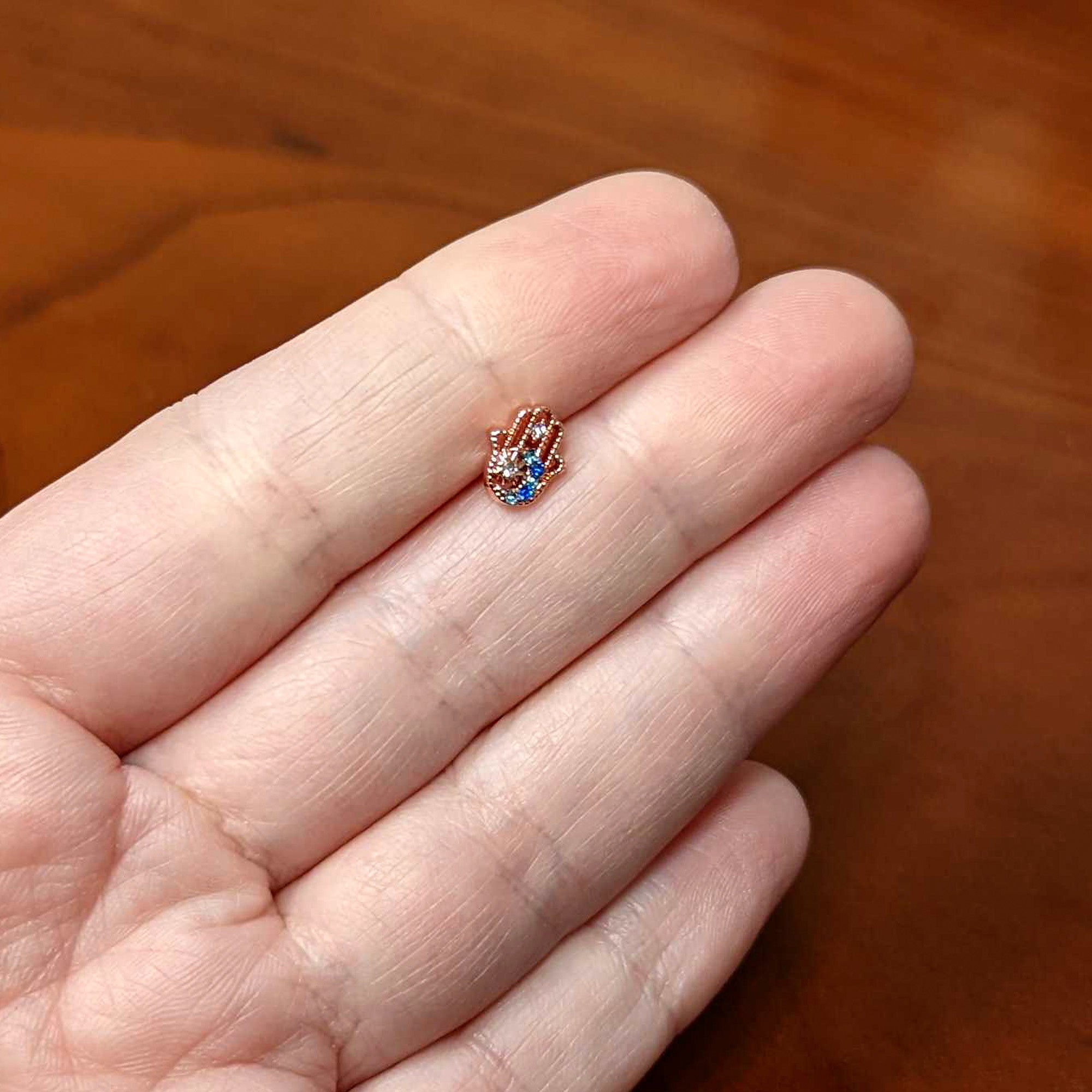 16G 5/16 Blue Gem Rose Gold Hue Texture Hamsa Labret Monroe Tragus