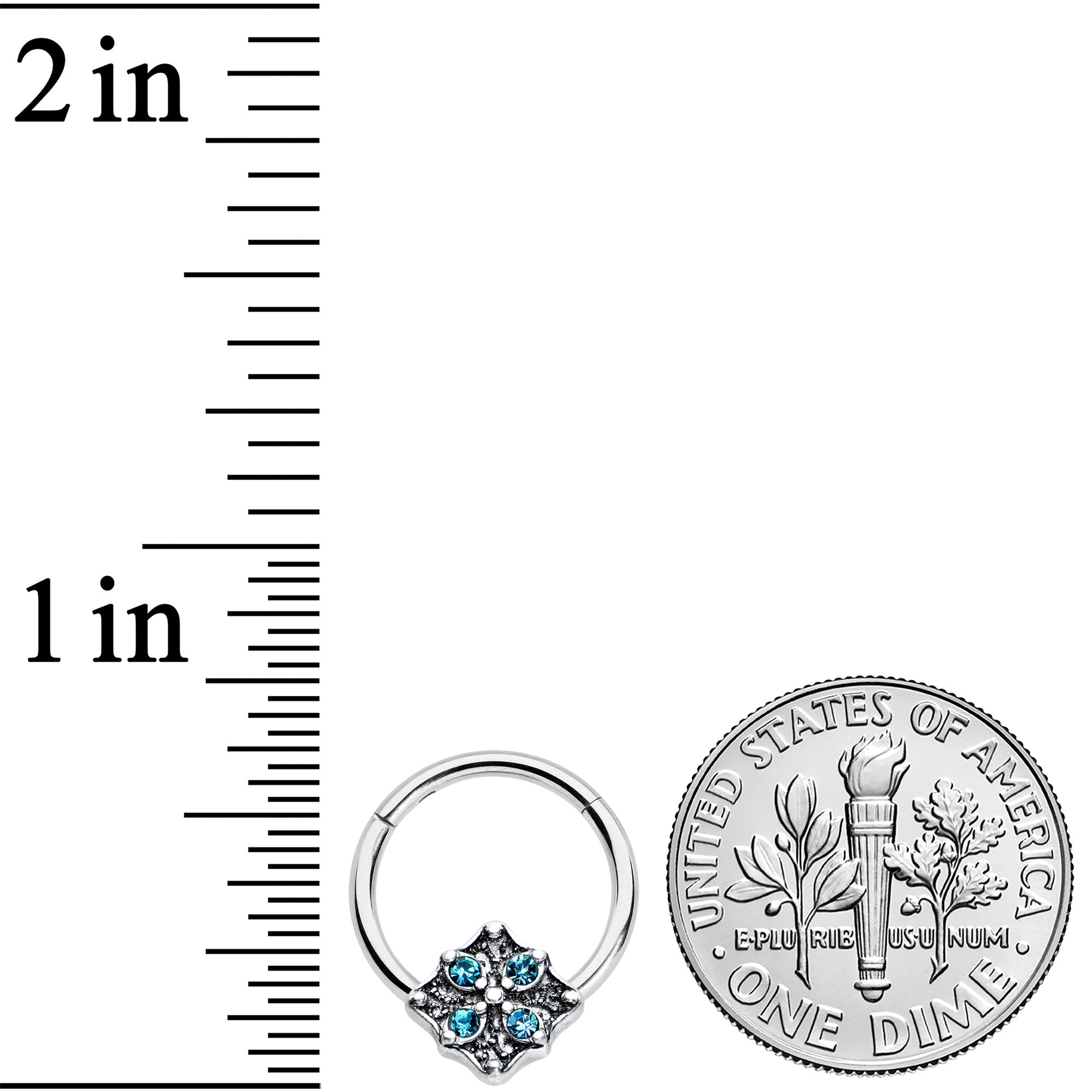 16G 3/8 Blue Gem Floral Rhombus Baroque Hinged Segment Ring