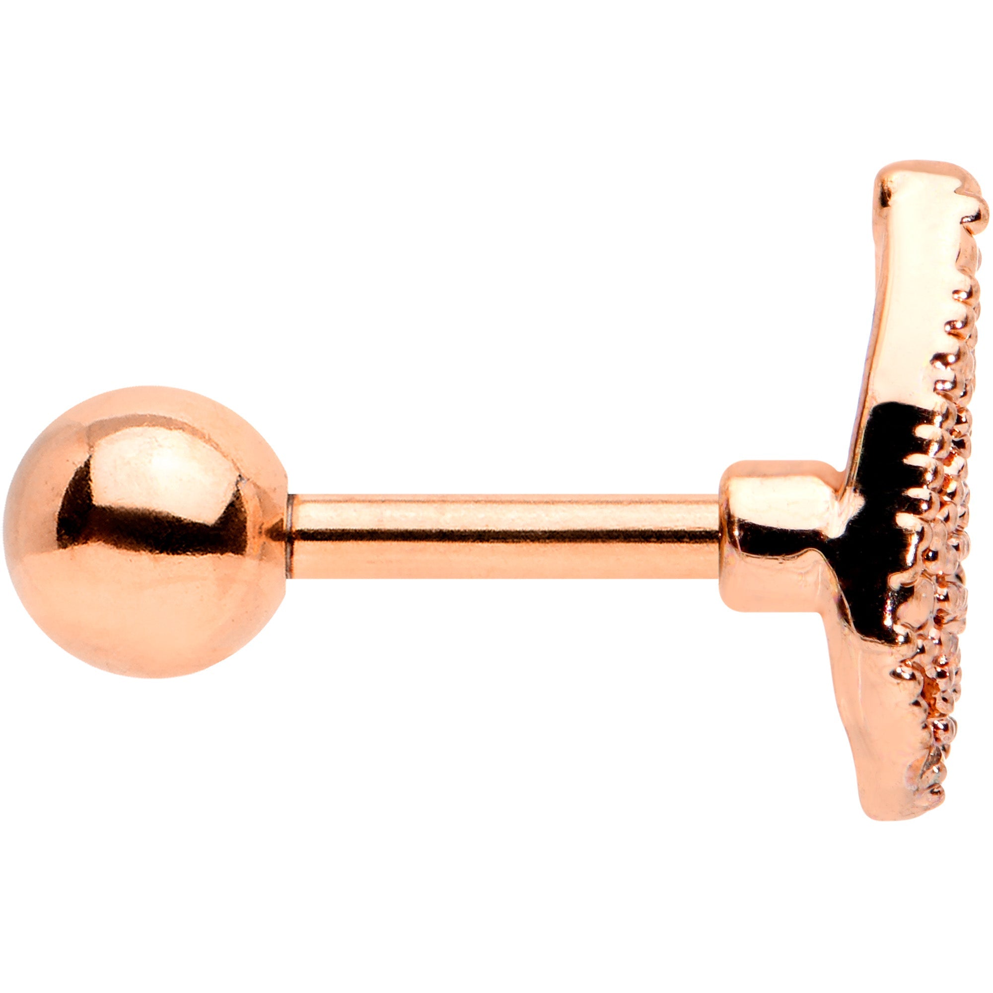 16G 1/4 Rose Gold Tone Textured Butterfly Cartilage Tragus Earring