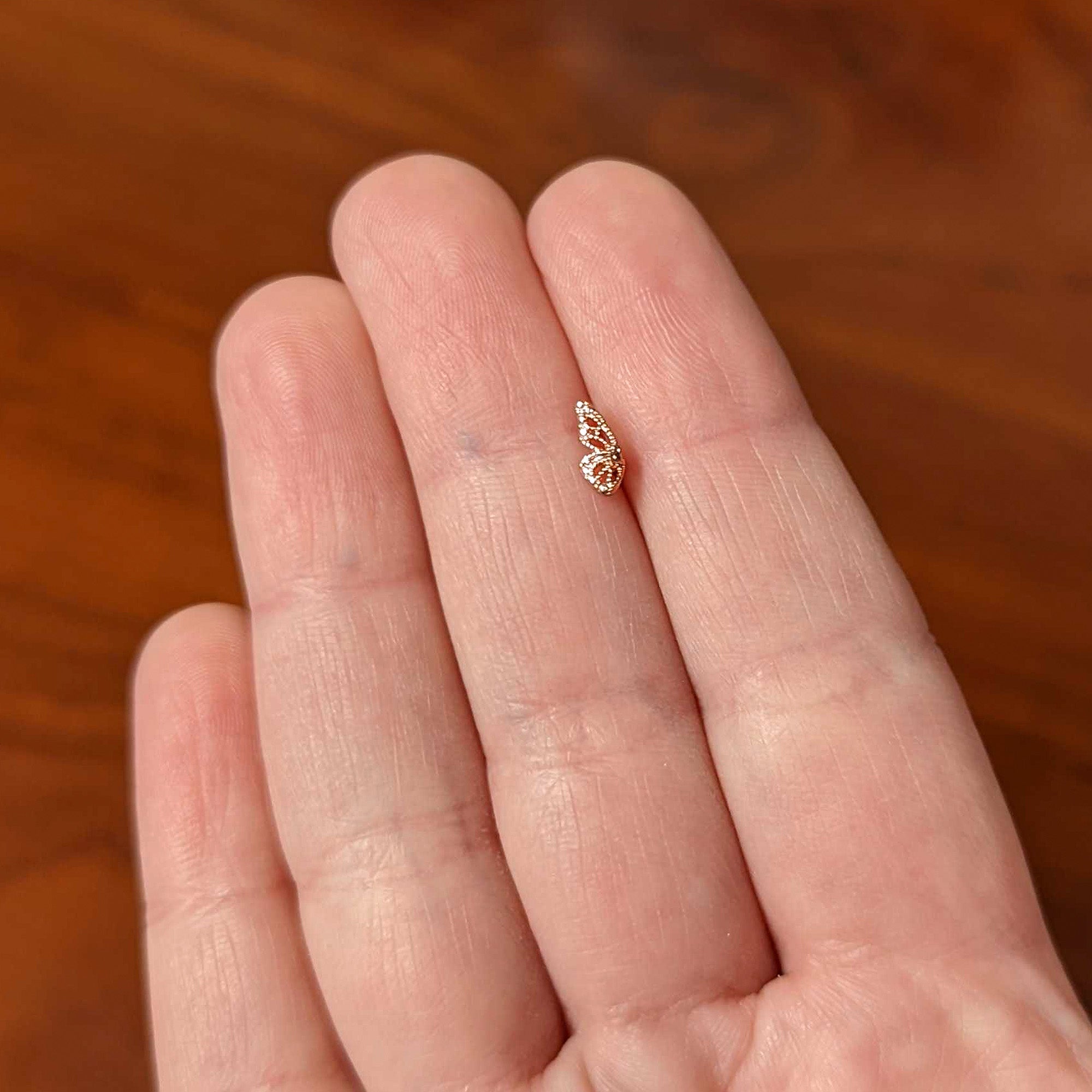 20G 1/4 Rose Gold tone Textured Butterfly Wing Nose Bone