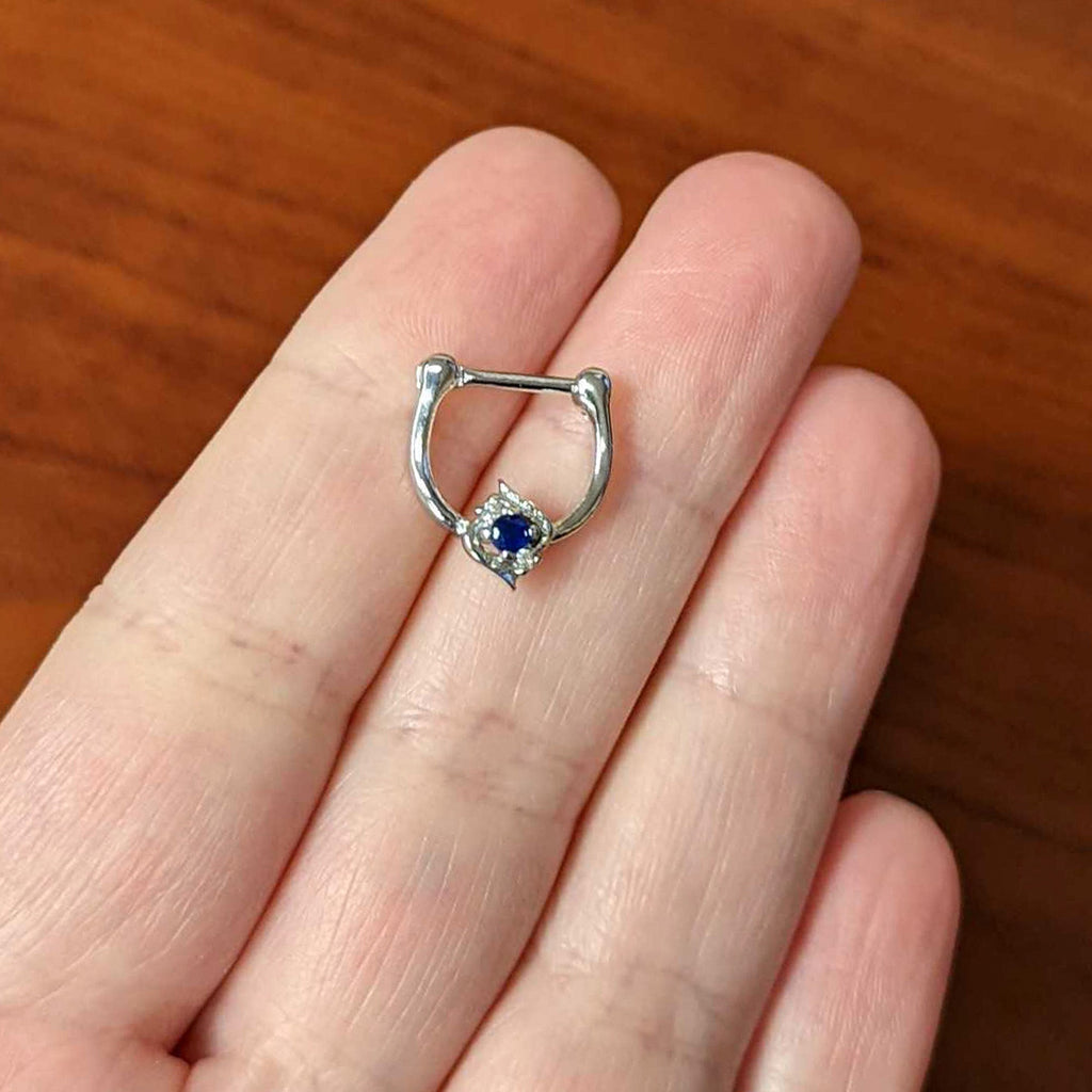 16G 5/16 Clear Blue Gem Oval Swirl Cartilage Clicker