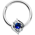 16G 3/8 Clear Blue Gem Oval Swirl Hinged Segment Ring