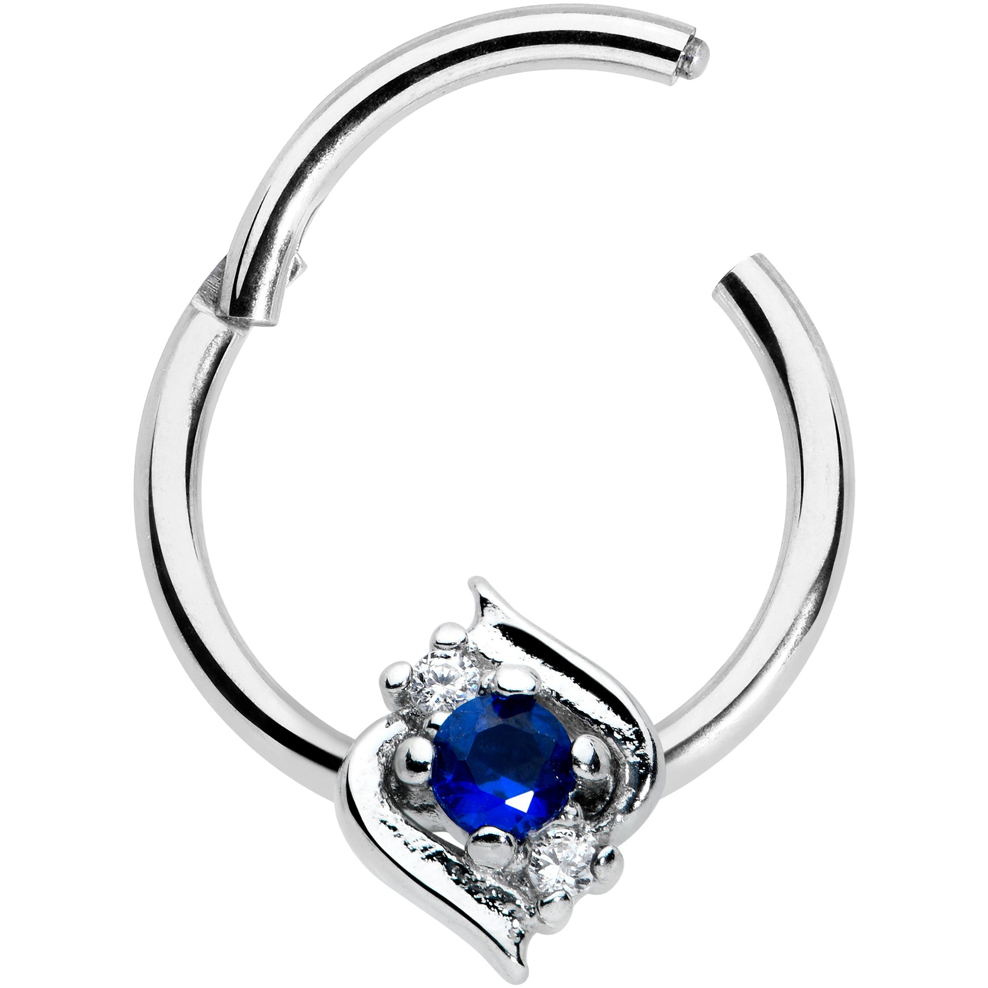 16G 3/8 Clear Blue Gem Oval Swirl Hinged Segment Ring