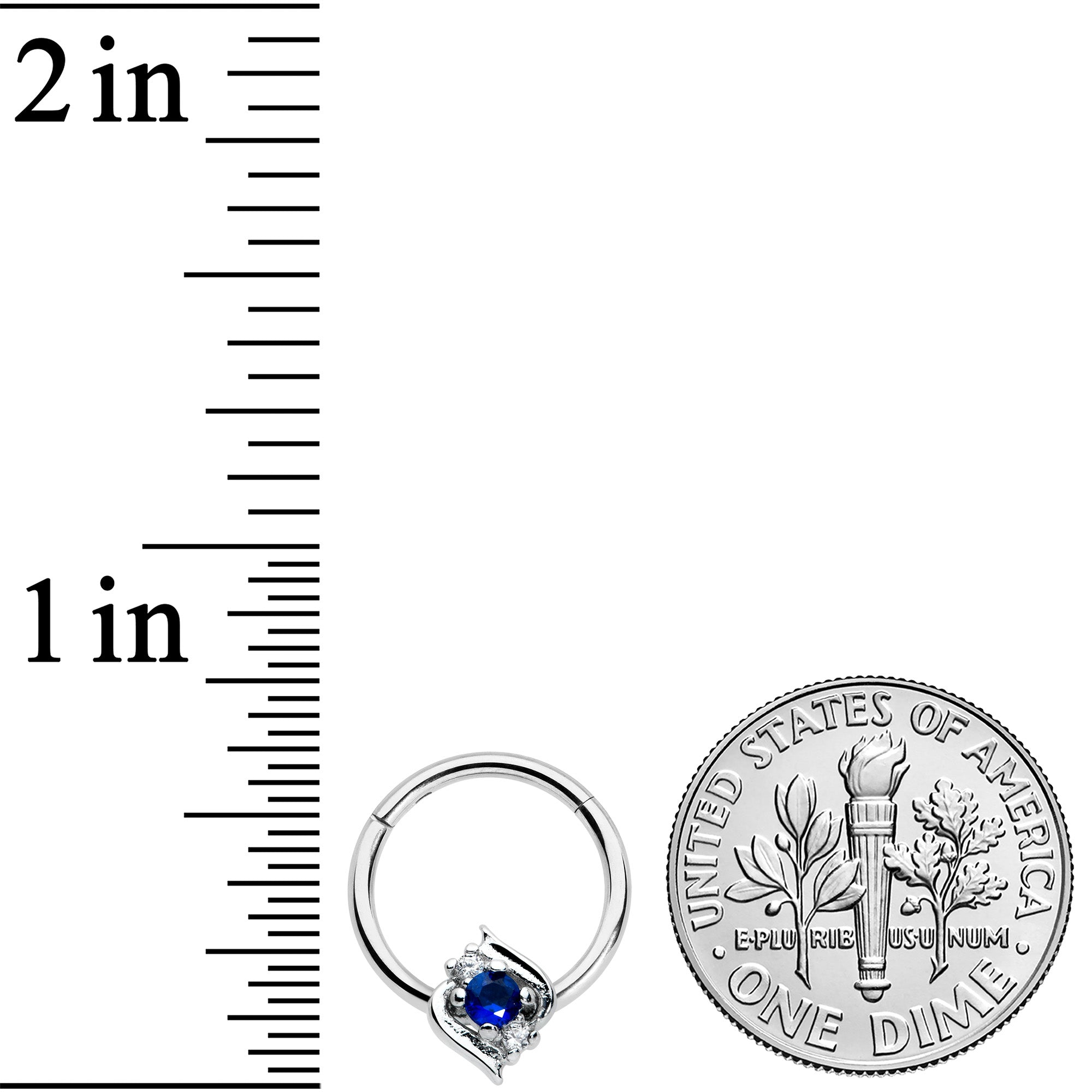 16G 3/8 Clear Blue Gem Oval Swirl Hinged Segment Ring