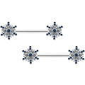 14G 9/16 Blue Gem Festive Snowflake Christmas Nipple Ring Set