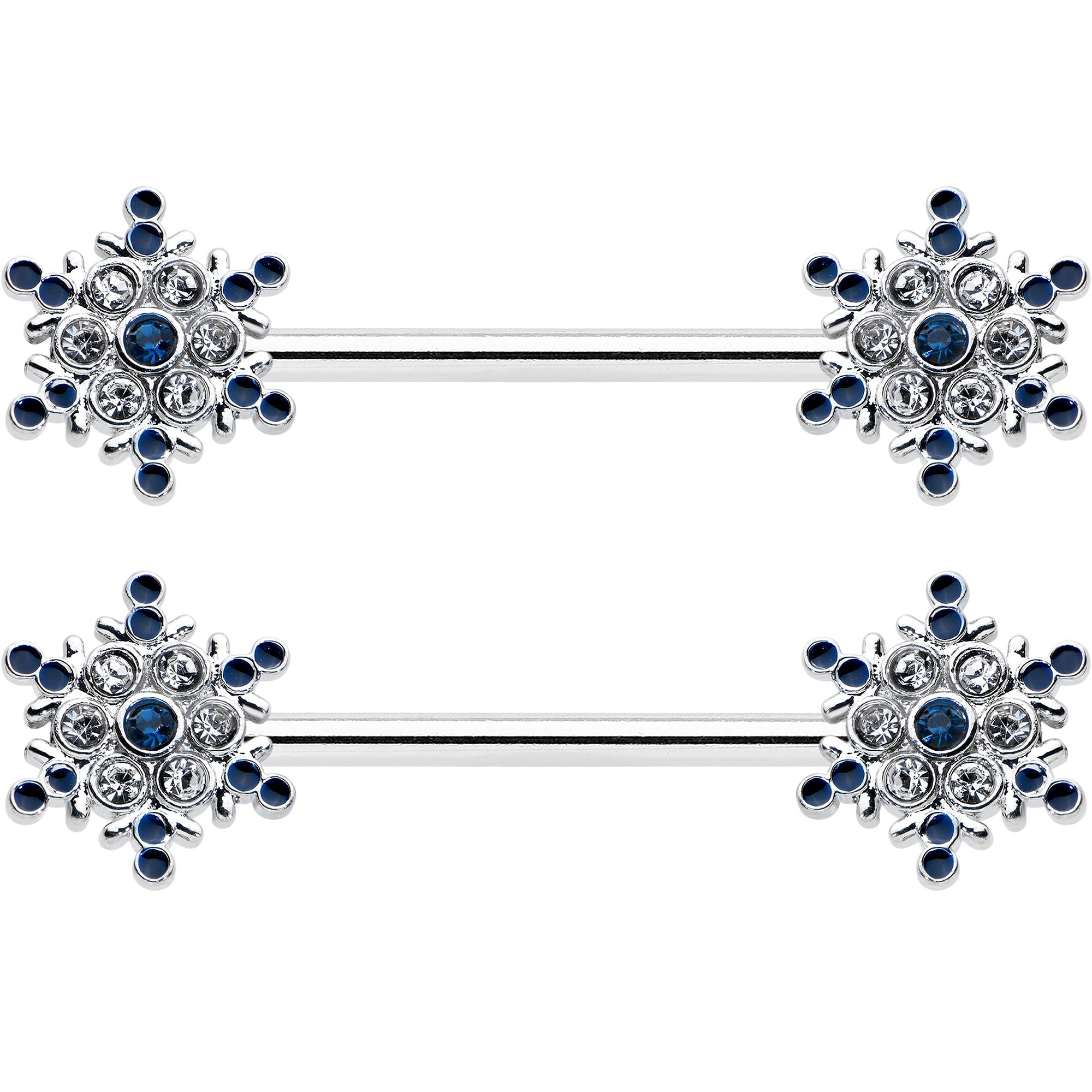 14G 9/16 Blue Gem Festive Snowflake Christmas Nipple Ring Set