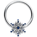 16G 3/8 Clear Blue Gem Festive Snowflake BCR Captive Ring