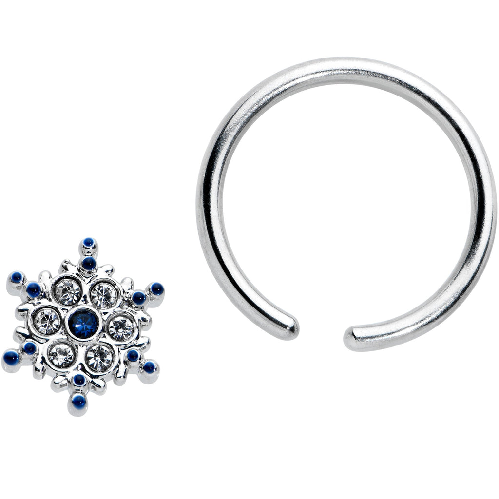 16G 3/8 Clear Blue Gem Festive Snowflake BCR Captive Ring