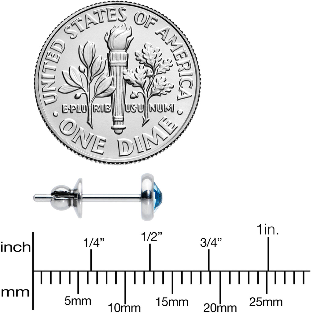 4mm Blue Crystal Implant Grade Titanium Stud Earrings