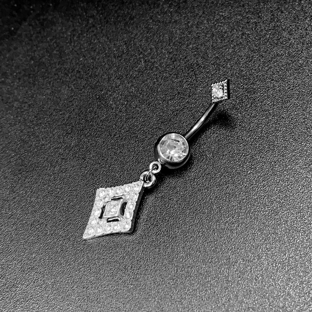 Clear Gem Double Rhombus Deco Double Mount Dangle Belly Ring