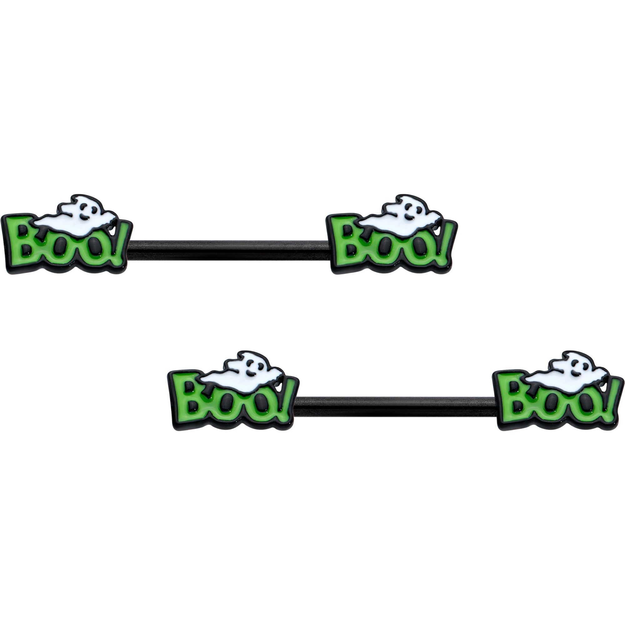 14G 9/16 Black Boo Smile Ghost Halloween Barbell Nipple Ring Set