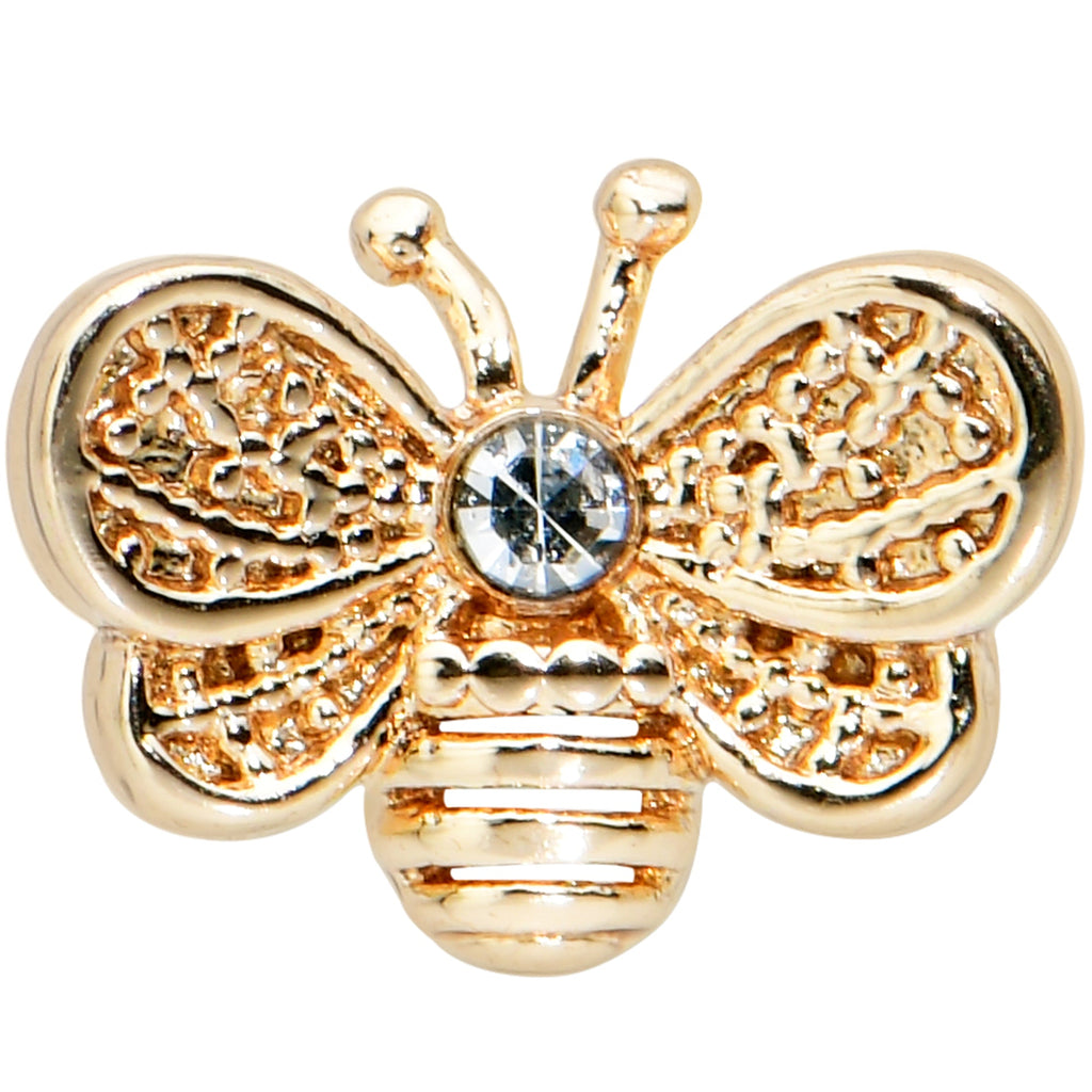20G 1/4 Clear Gem Gold Tone Beauty Bee Nose Bone