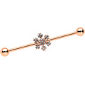 14G Rose Gold Hue Snowflake Christmas Industrial Barbell 38mm