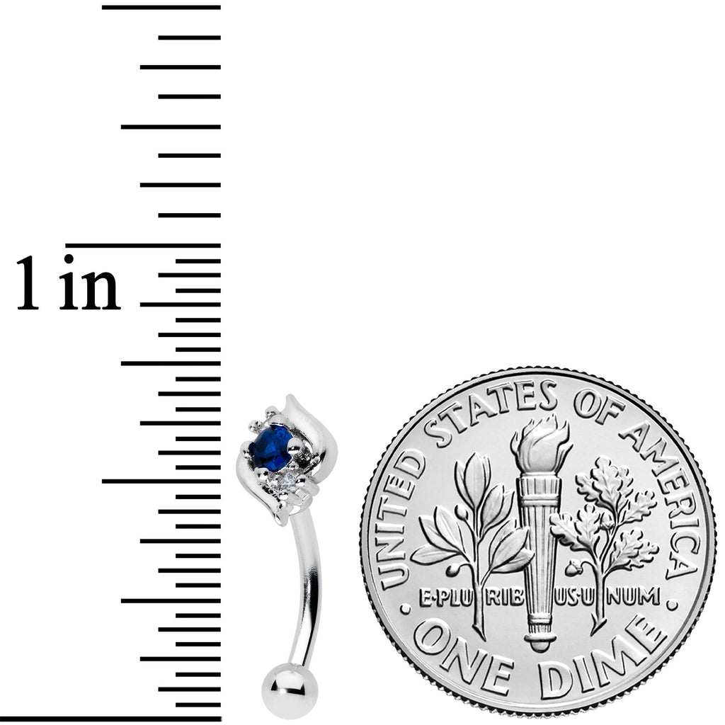 16G 5/16 Clear Blue Gem Oval Swirl Curved Eyebrow Ring