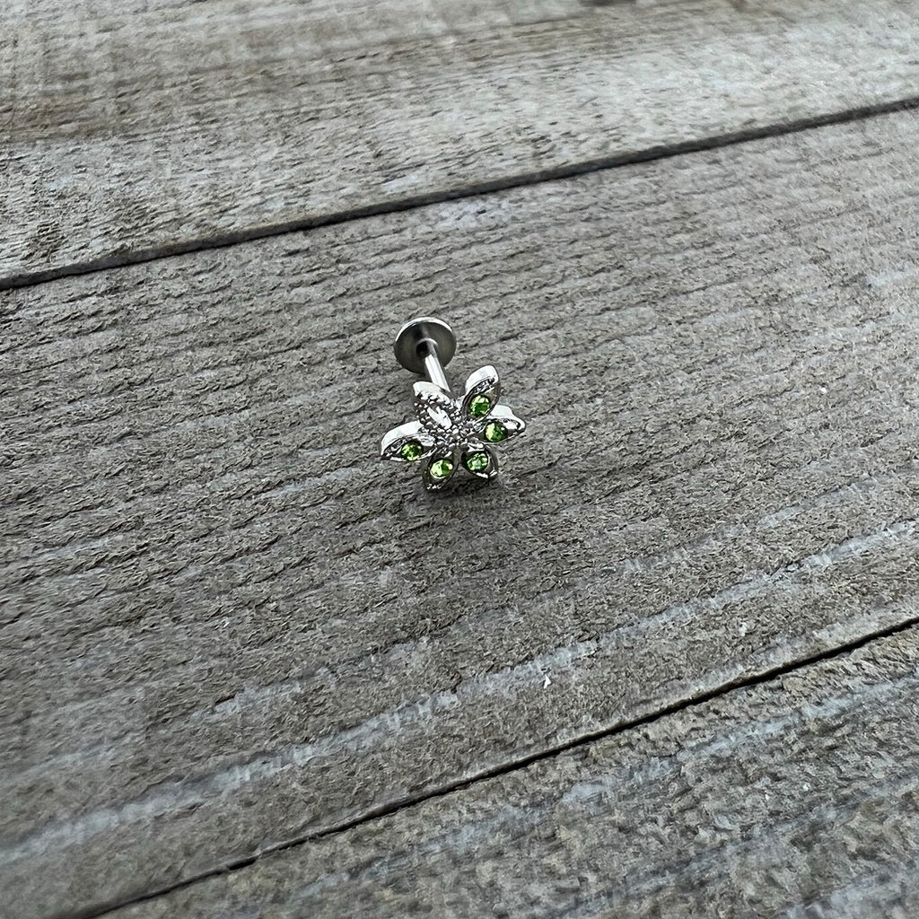 16G 5/16 Green Gem Textured Pot Leaf Labret Monroe Tragus