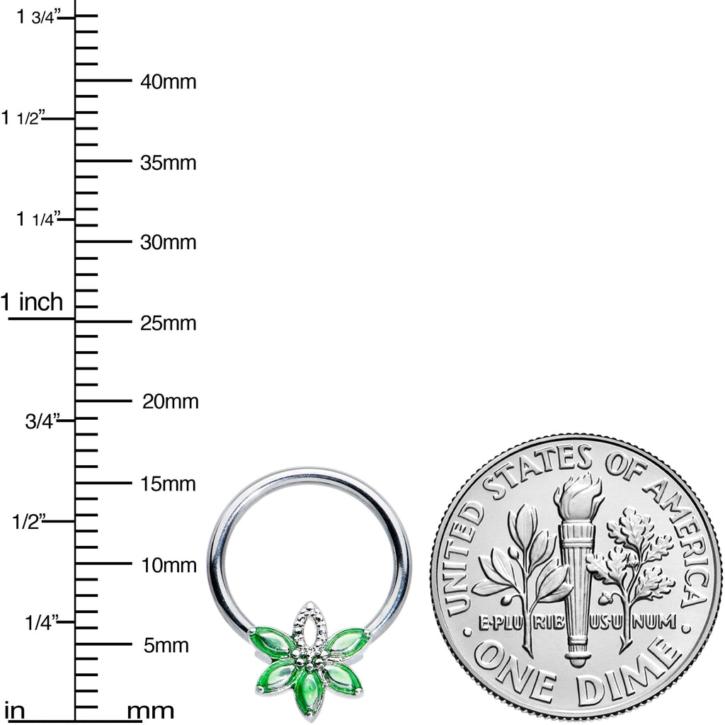 16G 3/8 Green Gem Texture Loopy Pot Leaf BCR Captive Ring