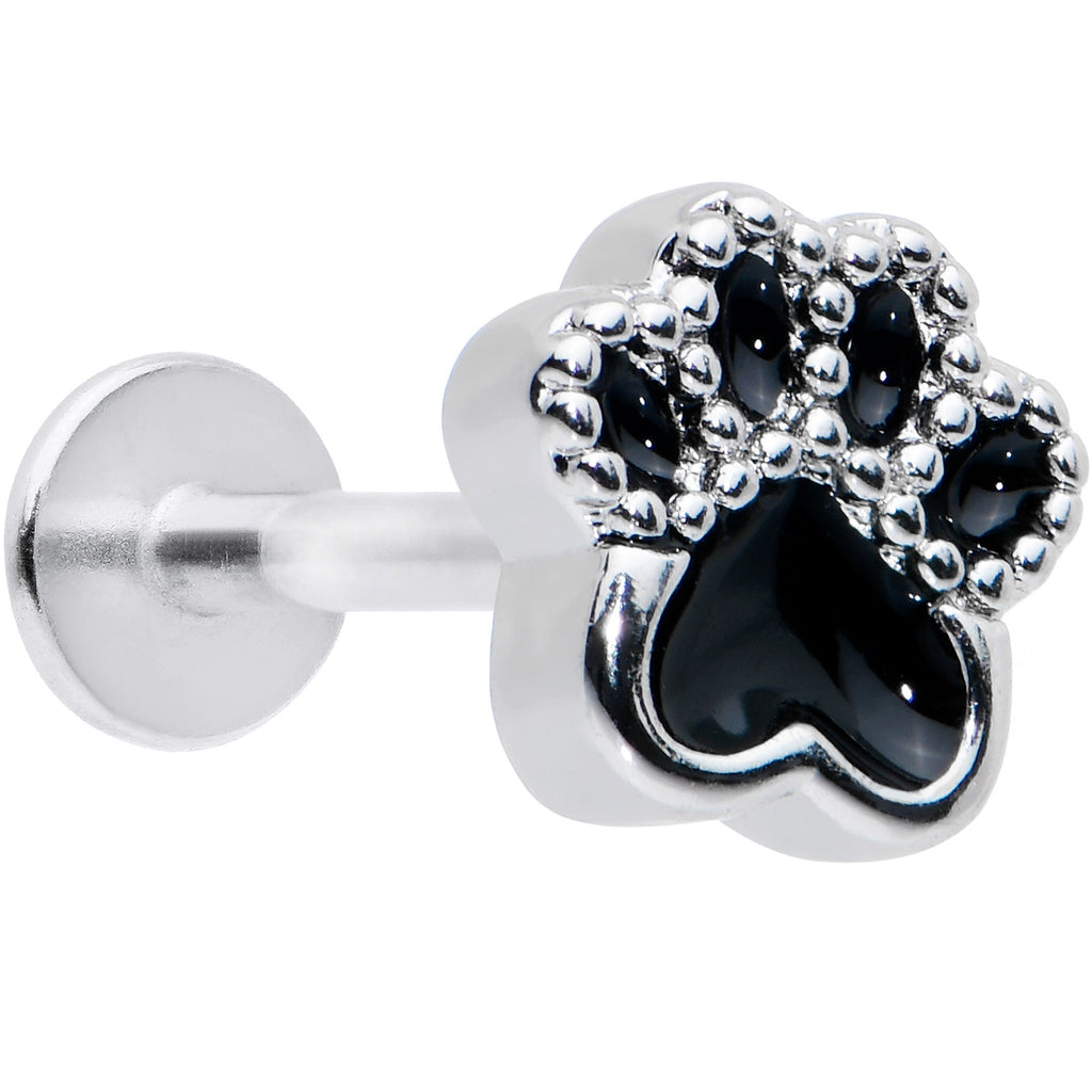 16G 5/16 Textured Black Paw Print Labret Monroe Tragus