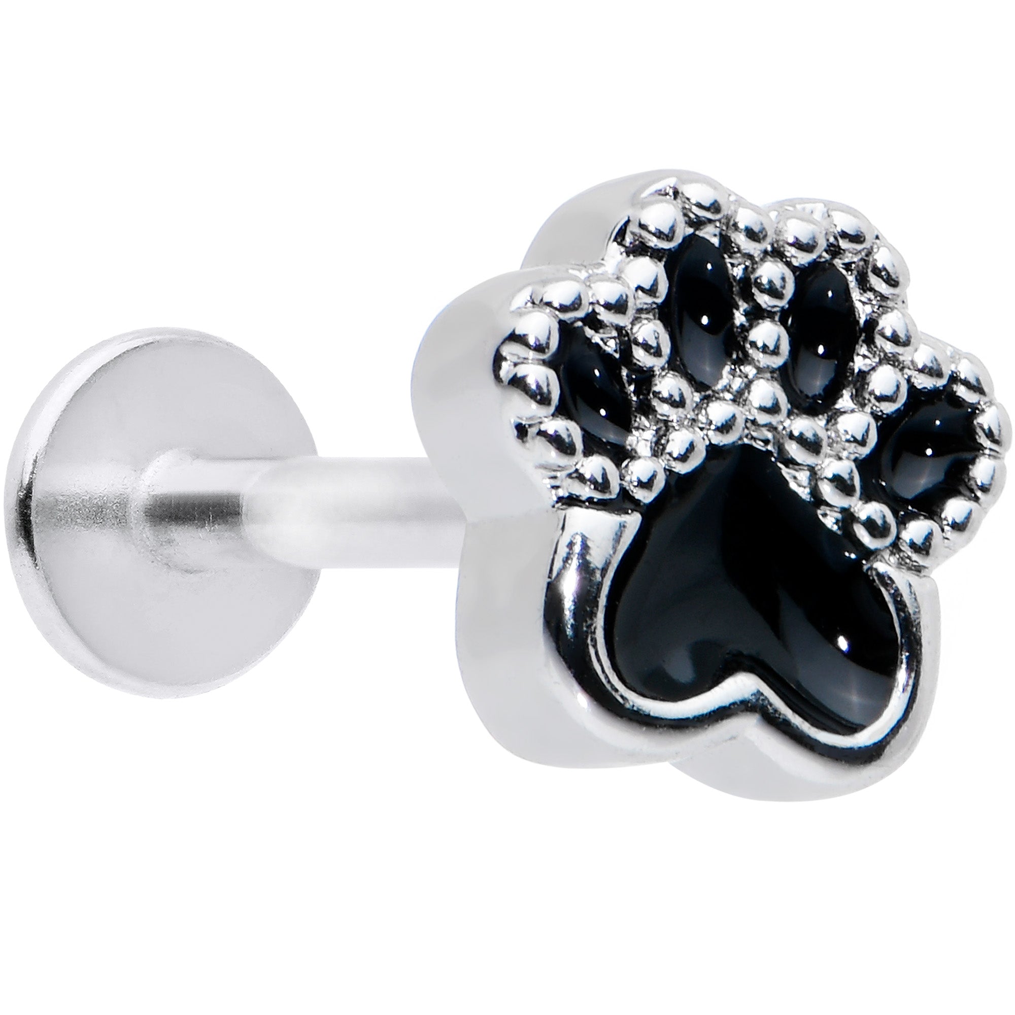16G 5/16 Textured Black Paw Print Labret Monroe Tragus