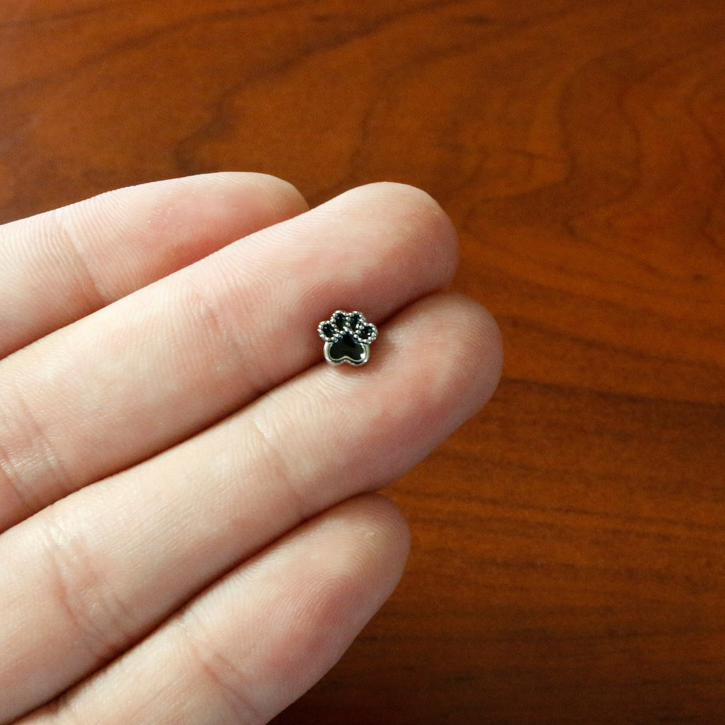 16G 5/16 Textured Black Paw Print Labret Monroe Tragus