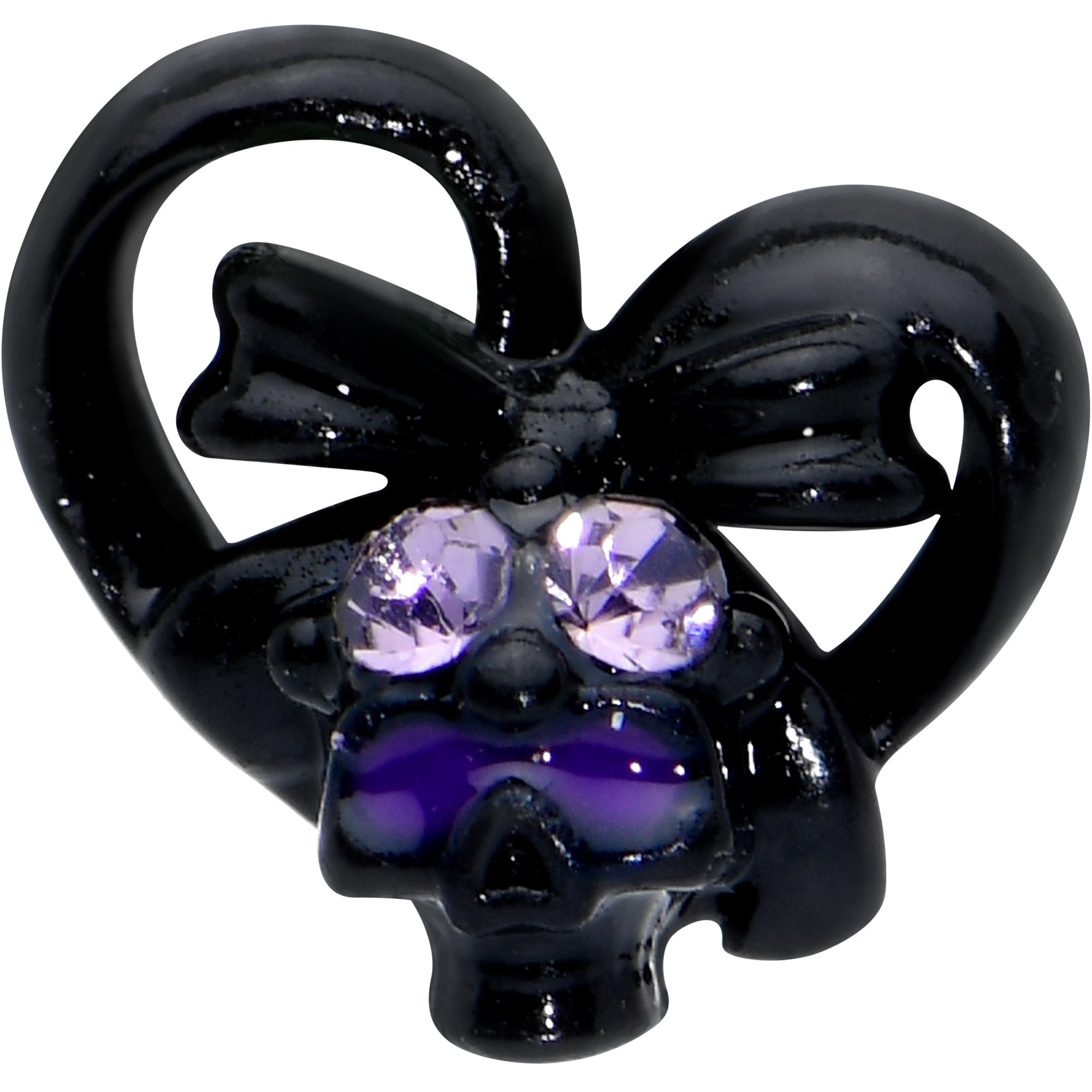16G 1/4 Purple Gem Black Heart Skull Bow Cartilage Tragus Earring