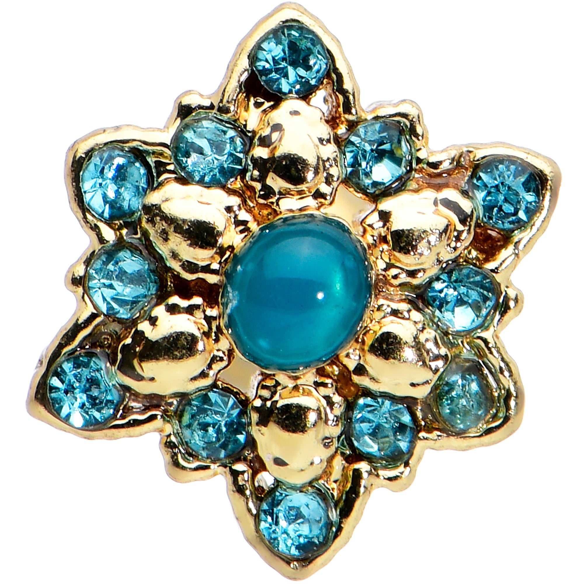 16G 1/4 Blue Gem Gold Tone Snowflake Cartilage Tragus Earring