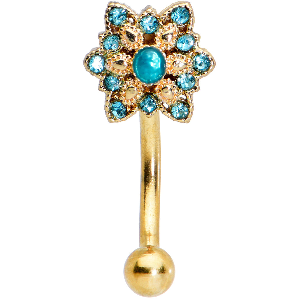 16G 5/16 Blue Gem Gold Tone Snowflake Christmas Eyebrow Ring
