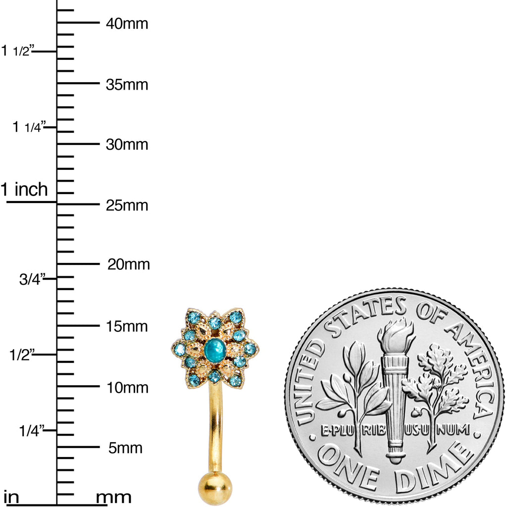 16G 5/16 Blue Gem Gold Tone Snowflake Christmas Eyebrow Ring