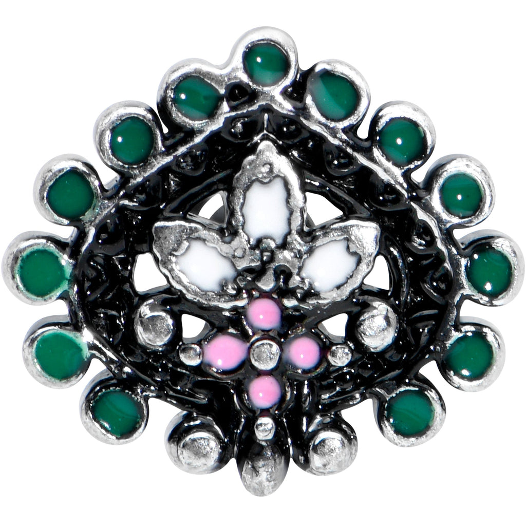 16G 5/16 Stylized Pink Green Abstract Leaf Labret Monroe Tragus