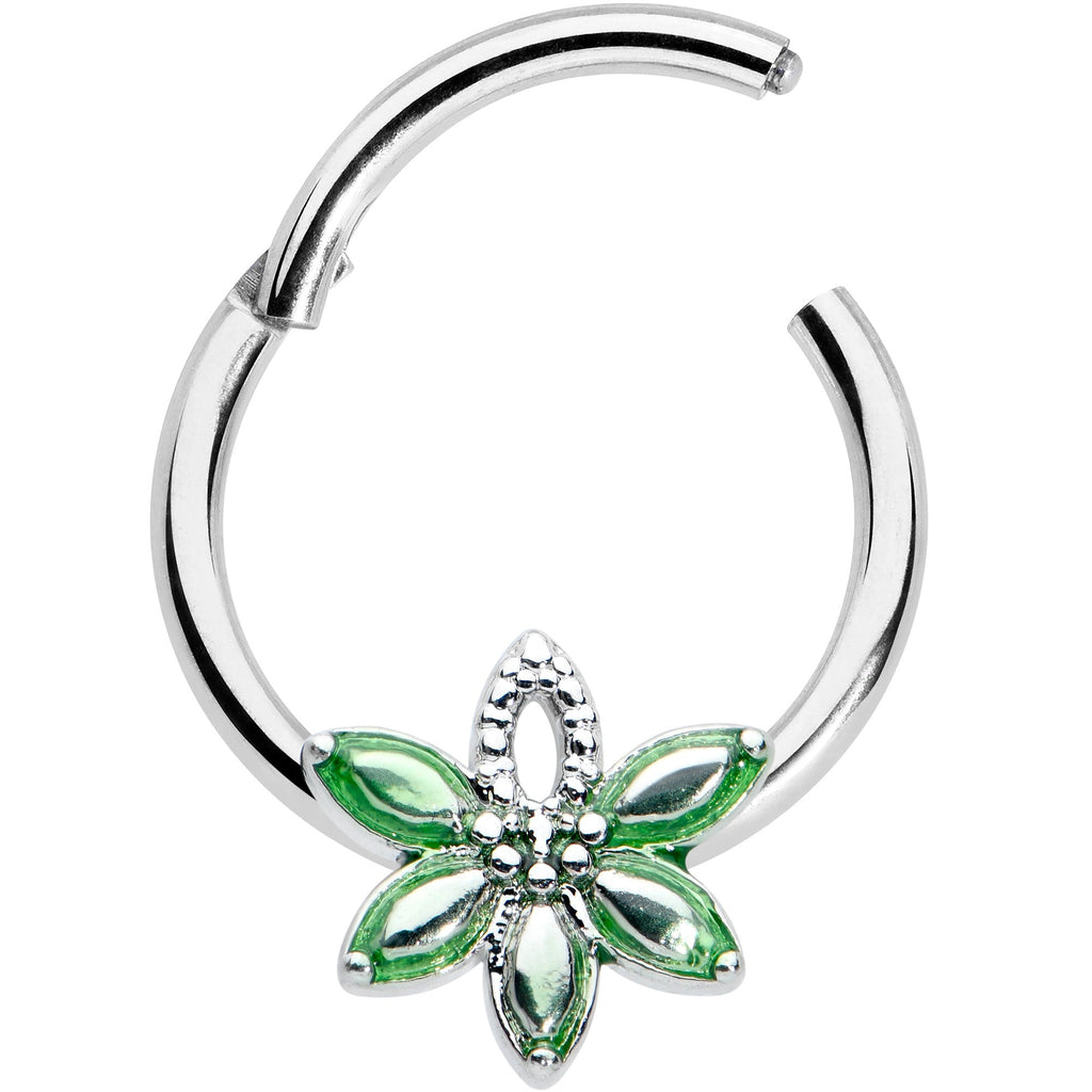 16G 3/8 Green Gem Texture Loopy Pot Leaf Hinged Segment Ring