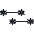 14G 9/16 Clear CZ Gem Black Abstract Sun Barbell Nipple Ring Set