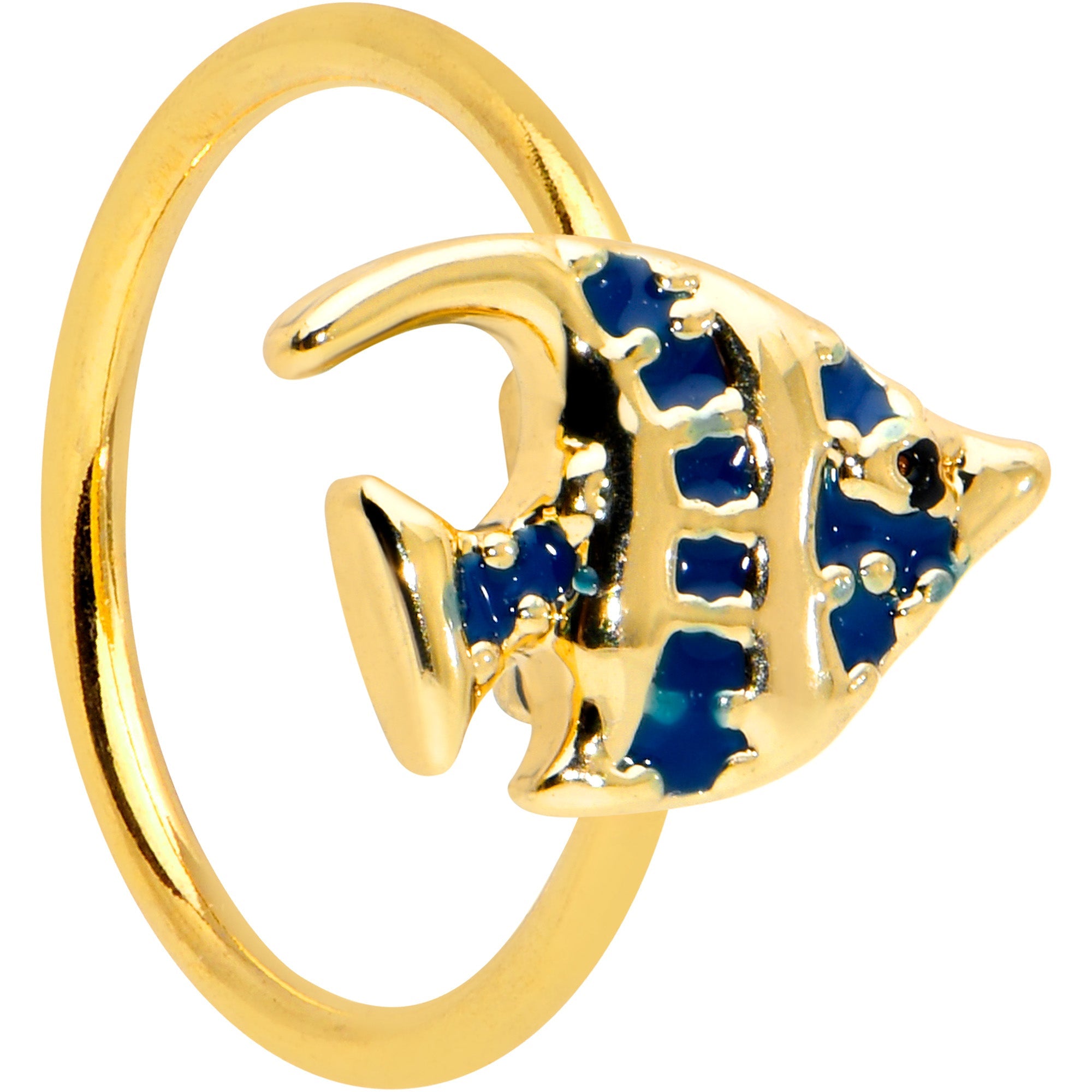20G 5/16 Gold Tone Blue Adorable Angelfish Nose Hoop