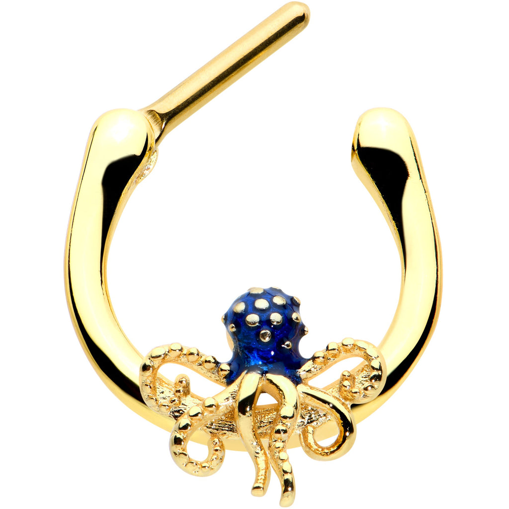 16G 5/16 Gold Tone Textured Blue Octopus Cartilage Clicker