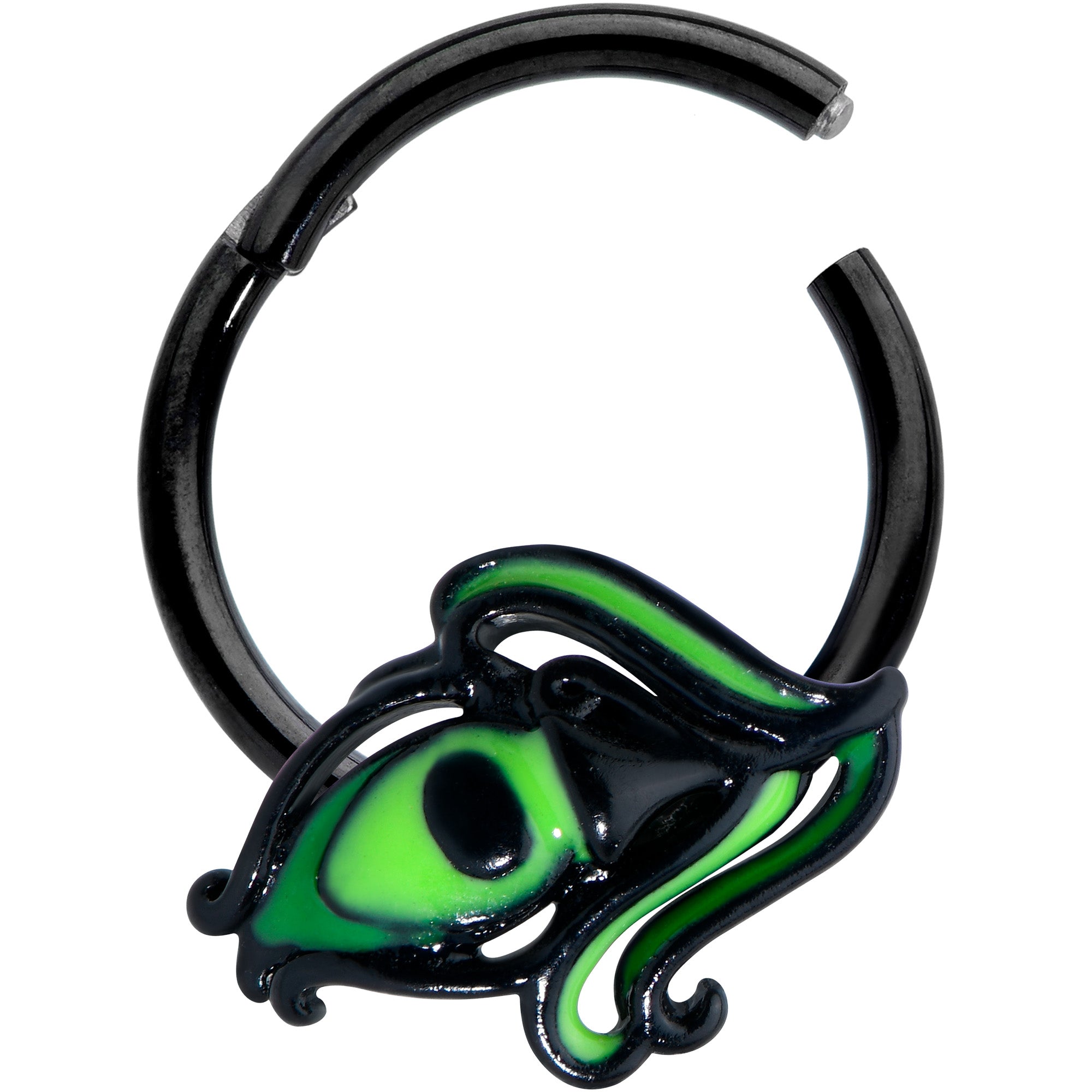 16G 3/8 Black Striking Peacock Feather Hinged Segment Ring