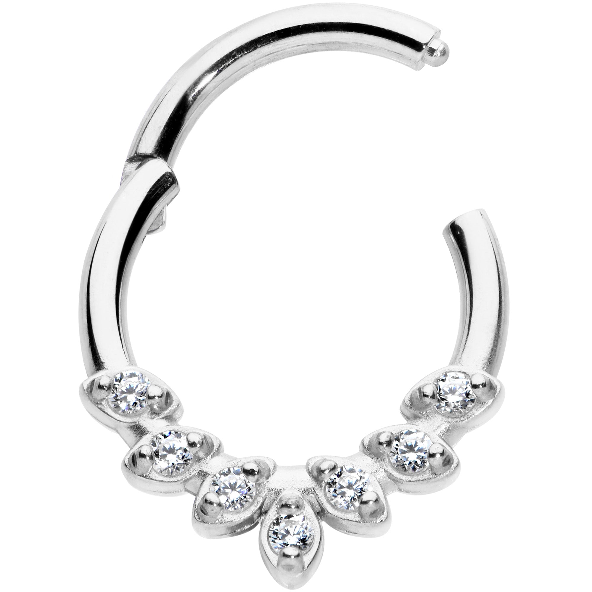 16G 5/16 Clear CZ Gem Seven Leaf Hinged Segment Ring