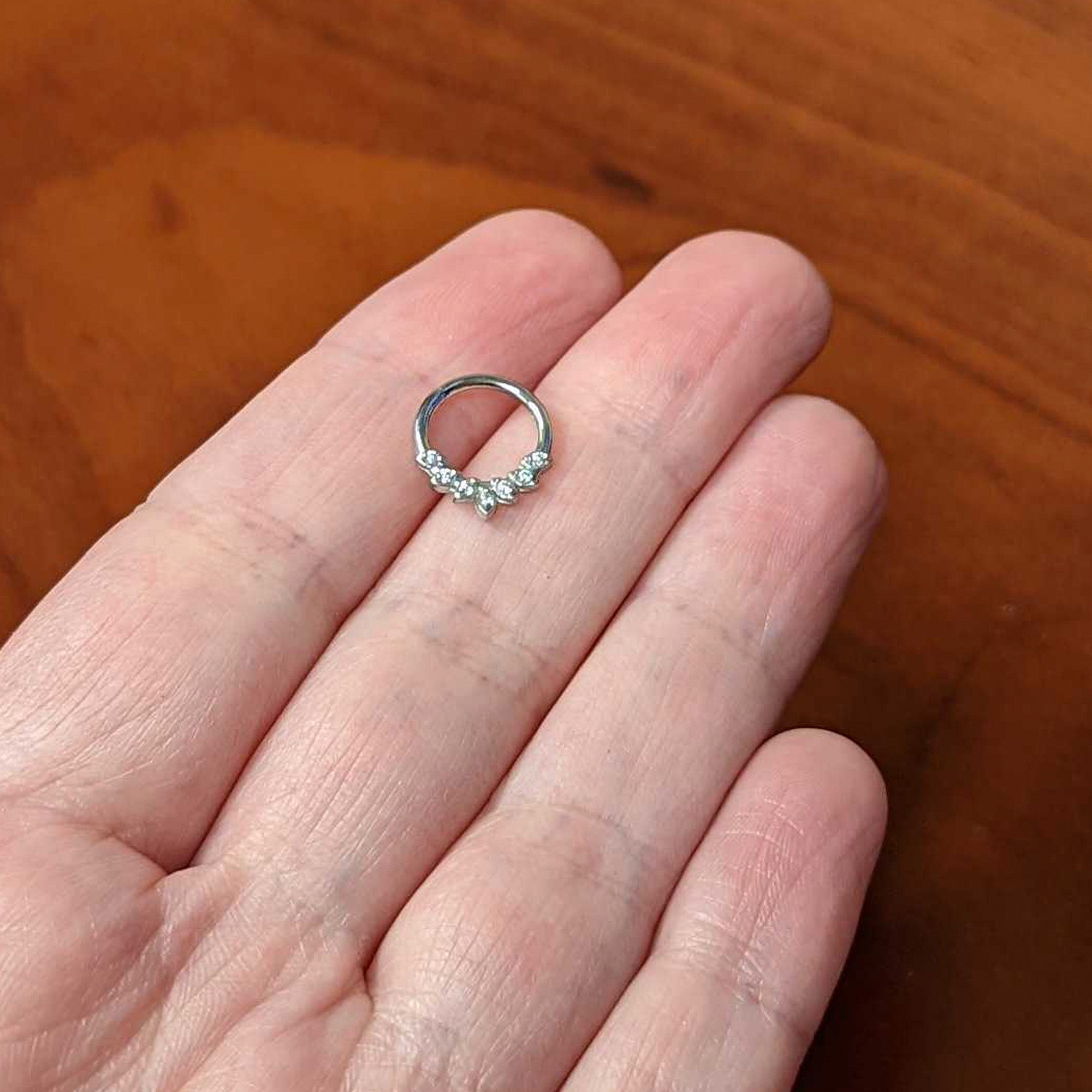 16G 5/16 Clear CZ Gem Seven Leaf Hinged Segment Ring
