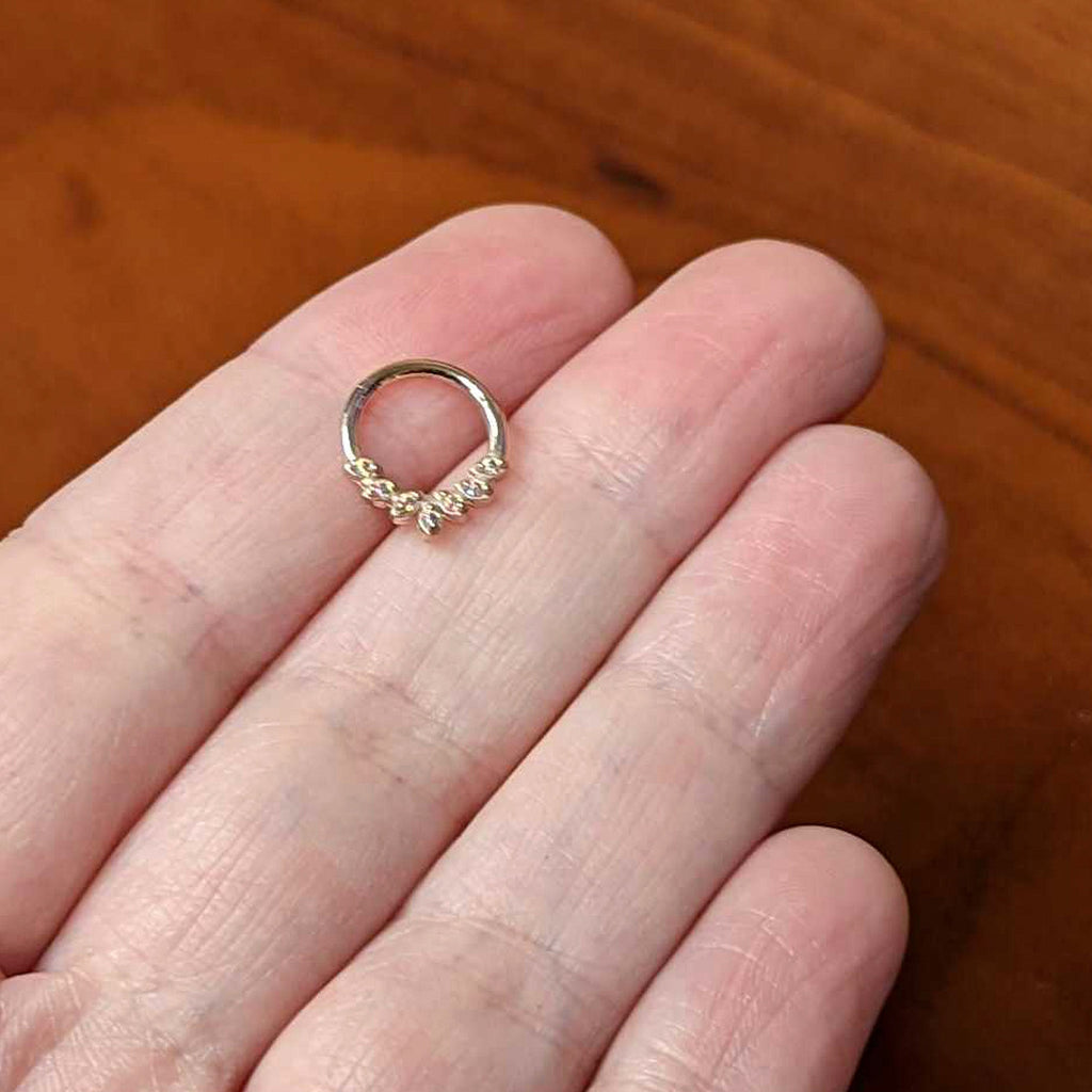 16G 5/16 Aurora CZ Gem Rosy Tone Seven Leaf Hinged Segment Ring