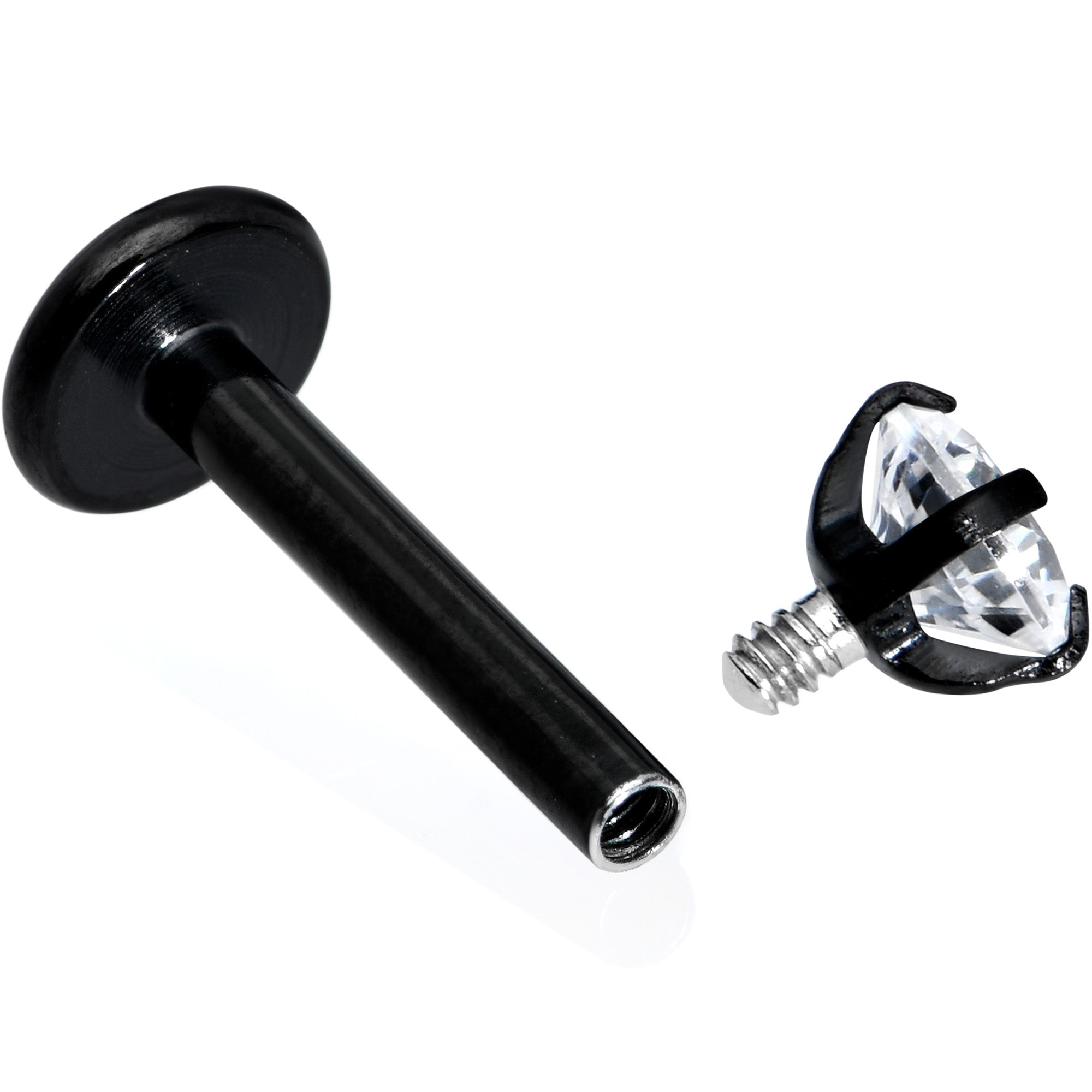 16G 5/16 Clear Gem Black Round End Internally Threaded Labret Tragus