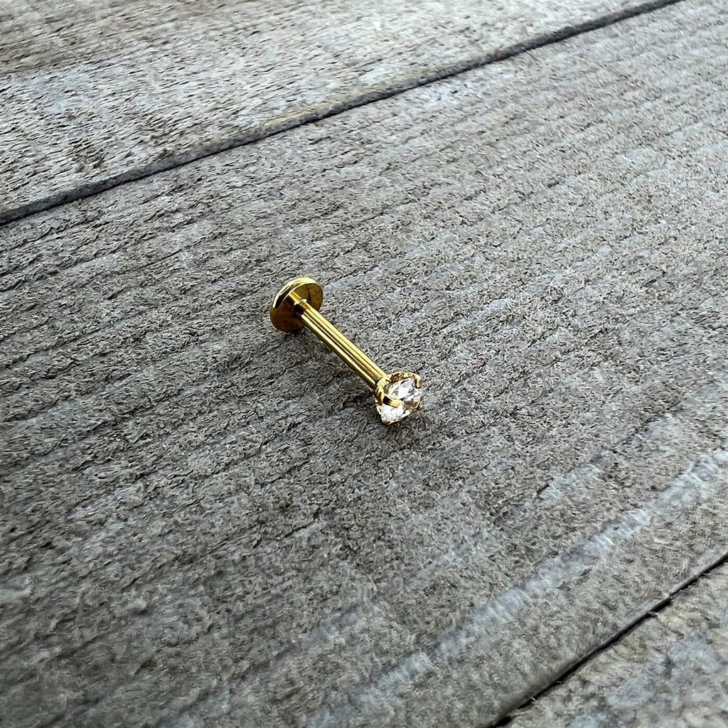 16G 5/16 Clear Gem Gold Tone Round Internal Thread Labret Tragus