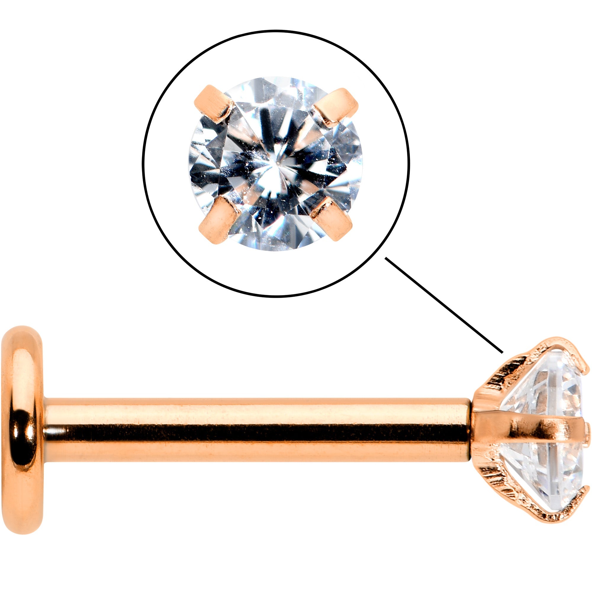16G 5/16 Clear Gem Rosy Tone Round Internal Thread Labret Tragus