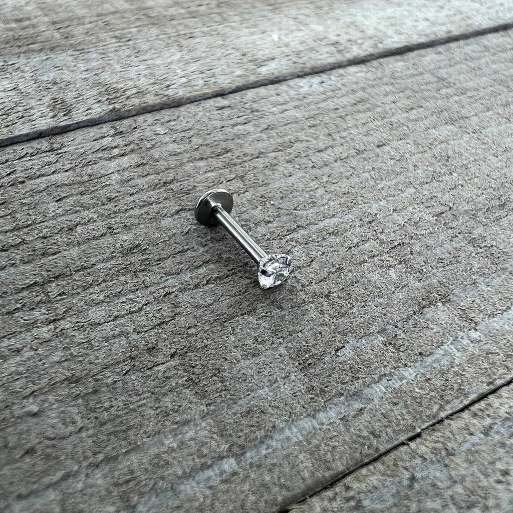 16G 5/16 Clear Gem Round End Internally Threaded Labret Tragus
