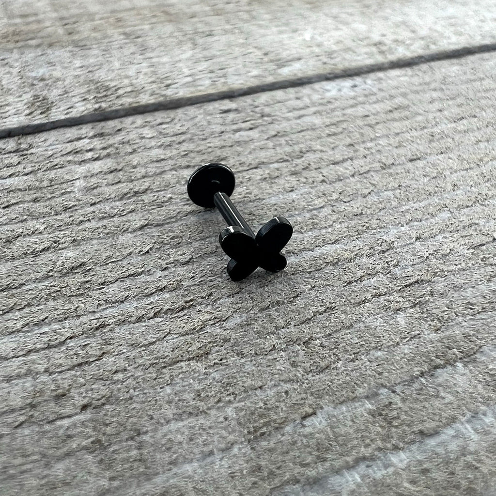 16G 5/16 Black Simple Butterfly Internally Threaded Labret Tragus