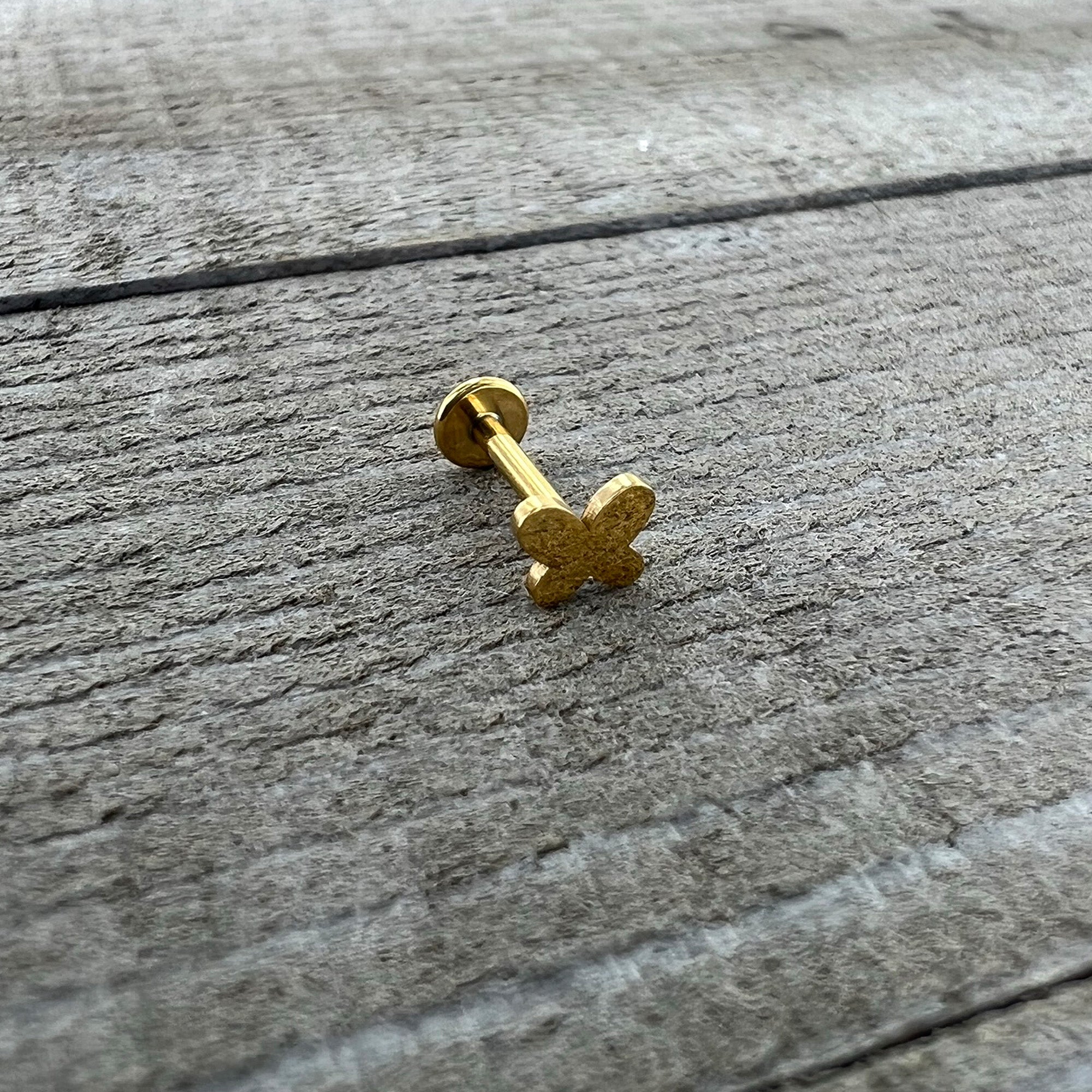 16G 5/16 Gold Tone Simple Butterfly Internal Thread Labret Tragus