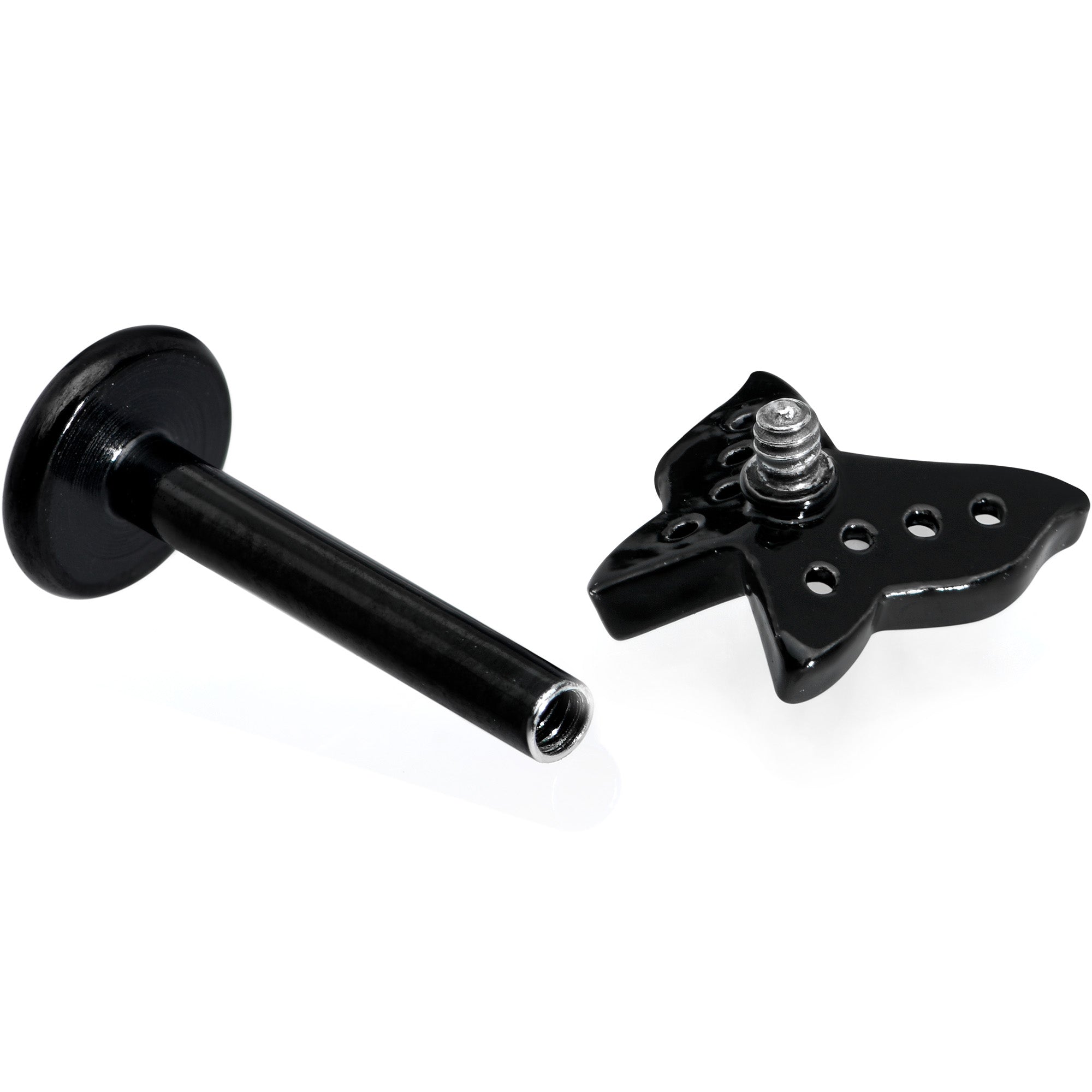 16G 5/16 Clear Gem Black Butterfly Internal Thread Labret Tragus