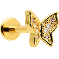 16G 5/16 Clear Gem Gold Tone Butterfly Internally Threaded Labret