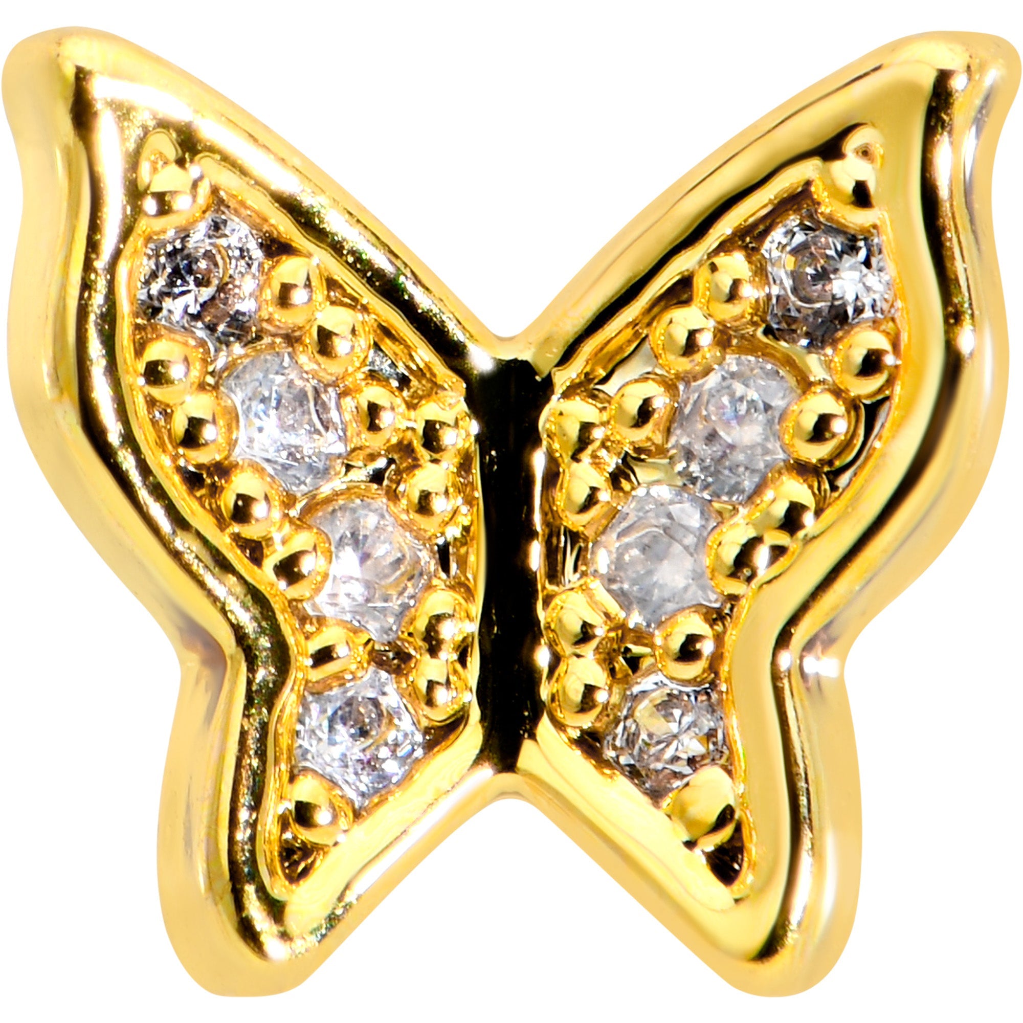 16G 5/16 Clear Gem Gold Tone Butterfly Internally Threaded Labret