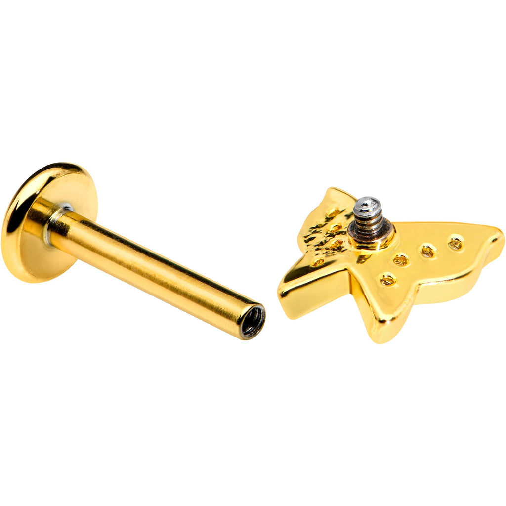 16G 5/16 Clear Gem Gold Tone Butterfly Internally Threaded Labret