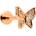 16G 5/16 Clear Gem Rosy Tone Butterfly Internally Threaded Labret