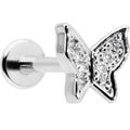 16G 5/16 Clear Gem Butterfly Internally Threaded Labret Tragus